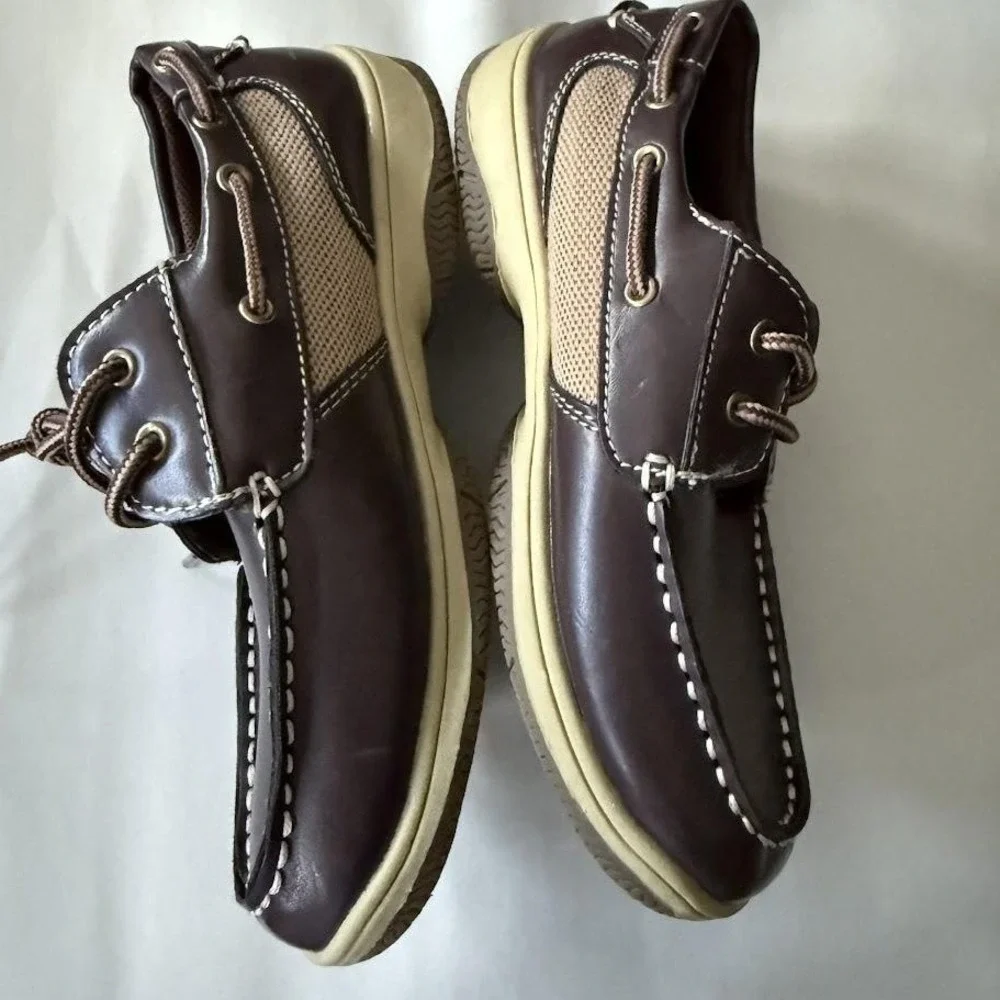 Deer Stags Jay Boat Shoes Boys kids 1.5 Brown Excellent Nautical Mesh Casual